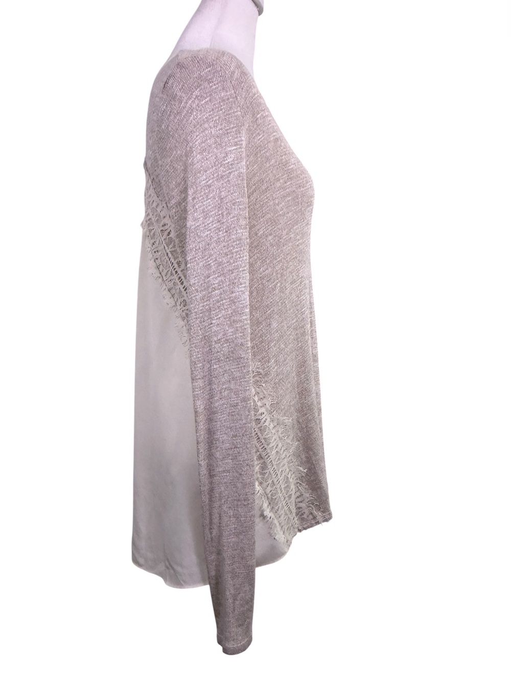 Three Pink Hearts Large Lace Mixed Media Tunic Top Boho Natural - Picture 3 of 9
